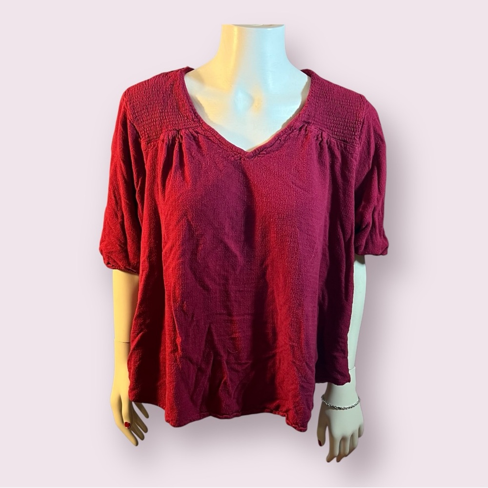 Torrid Elastic Sleeve Women’s Blouse Size 3 Burgundy